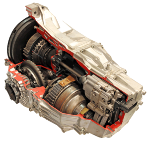 Image of a cut-away illustration showing an automatic transmission's casing and inner components